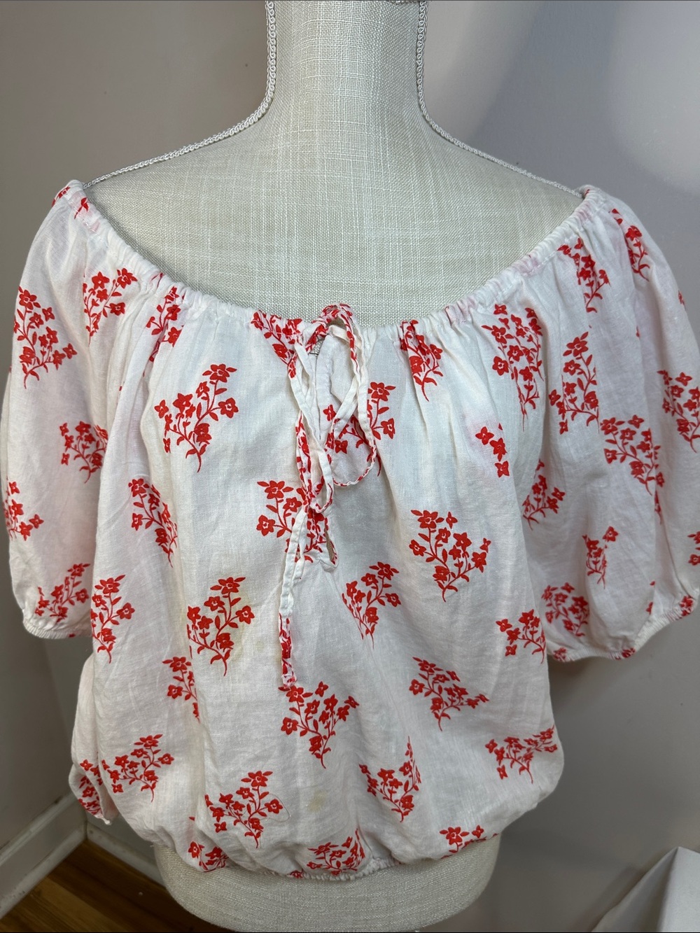 H&M White Off-Shoulder Top with Red Floral Print